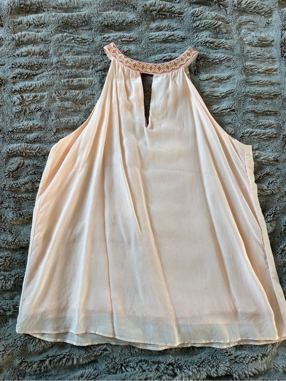 Spartina 449 Sleeveless Embroidered Neck Pink Halter Top